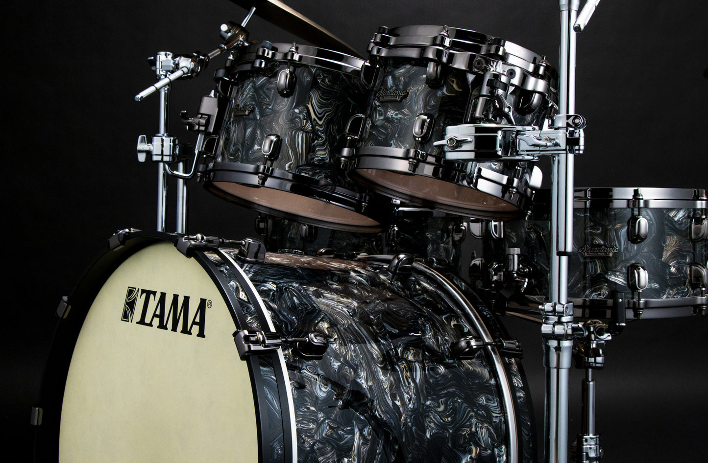 TAMA Starclassic Maple Duracover Wrap Shell Kit 4 pcs - Charcoal Swirl/Black Nickel HW