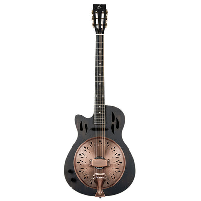 ORTEGA Americana Series Resonatorgitarre 6 String Lefty - Distressed Black / Antique Brass HW