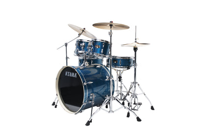 TAMA Imperialstar Drum Set 5 teilig - Hairline Blue/Chrom HW + MEINL Cymbals HCS Cymbal Kit/Stage Master Double-Braced Hardware Kit