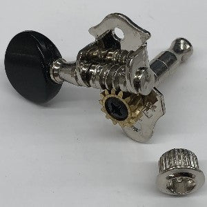 IBANEZ Grover open gear Einzelmechanik rechts mit schwarzem Knopf, 25mm Länge Stange - chrom