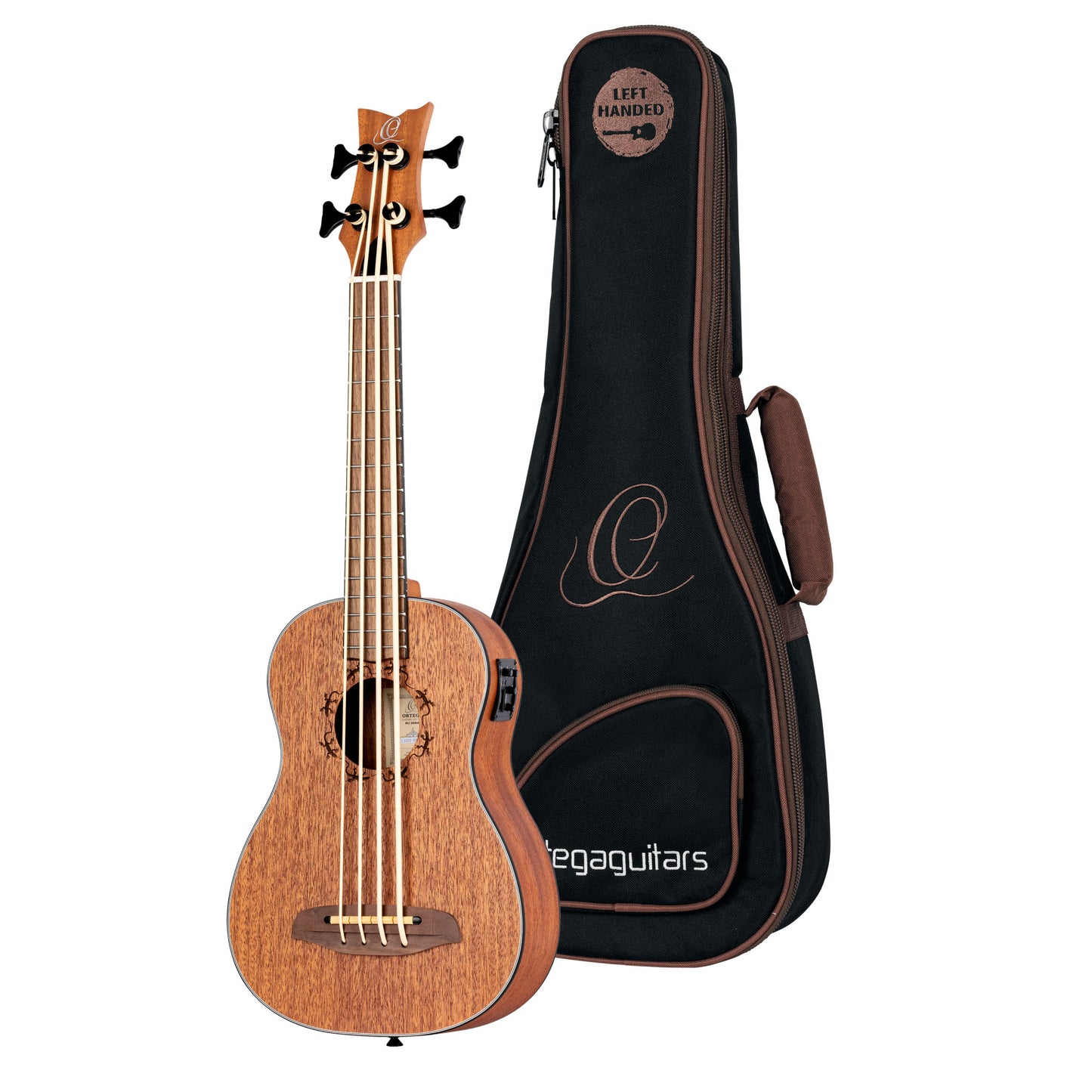 ORTEGA Lizard Series Short Scale Uke Bass 4 String Lefty - Acacia Natural + Bag