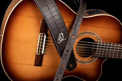 ORTEGA Echtledergitarrengurt - Dark Brown Croco