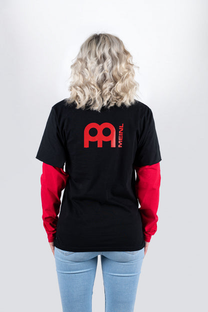 MEINL Longsleeve in schwarz mit roten Ärmeln und Logo auf der linken Brust und auf dem Rücken