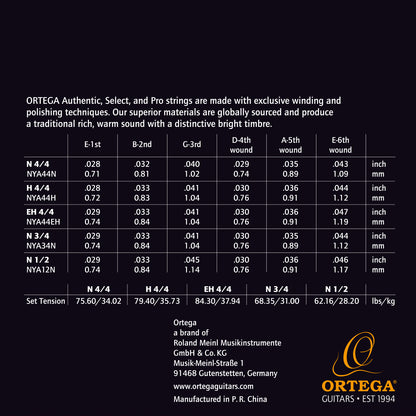 ORTEGA Custom Made Strings Authentic 4/4 Mensur - Konzertgitarre  6 String