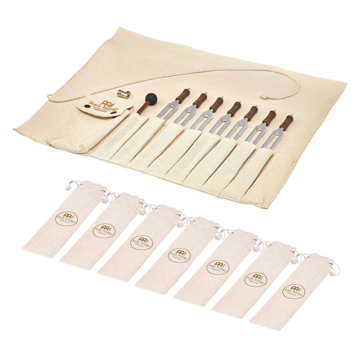 MEINL Sonic Energy Therapy Tuning Fork Chakra Set, inkl. Rollup Bag & Tuning Fork Vibration Foot