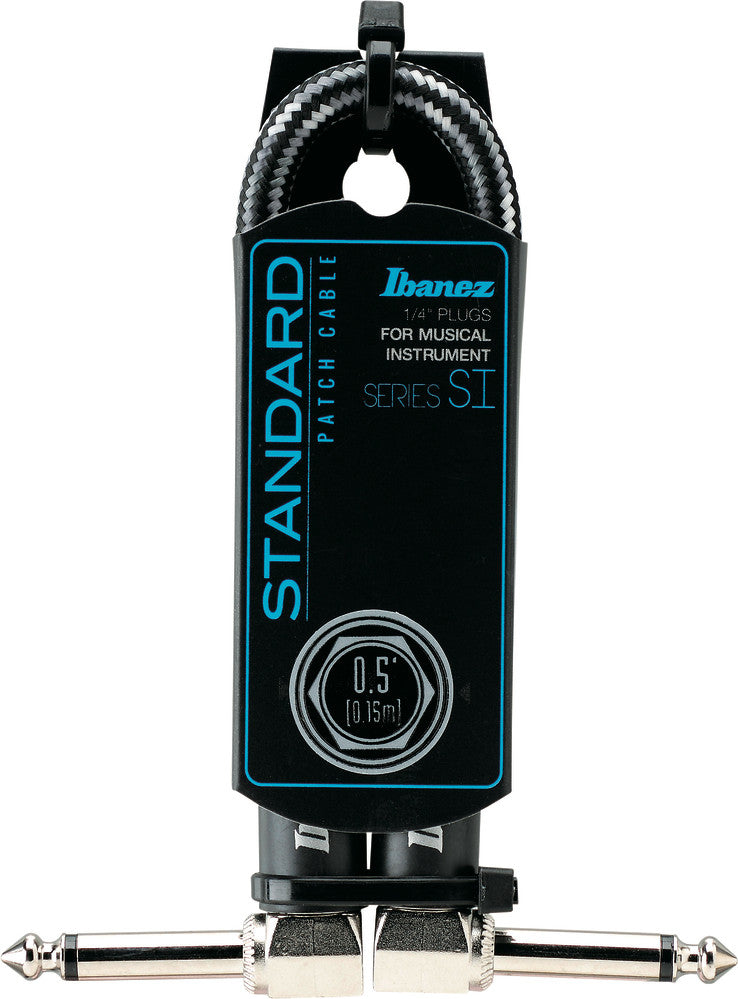 IBANEZ SI Serie (Standard) Instrumentenkabel - Patch Kabel 2 abgewinkelte Stecker Gewebt - Klinke - Klinke, Schwarz - 0,15 m / 0,5 ft