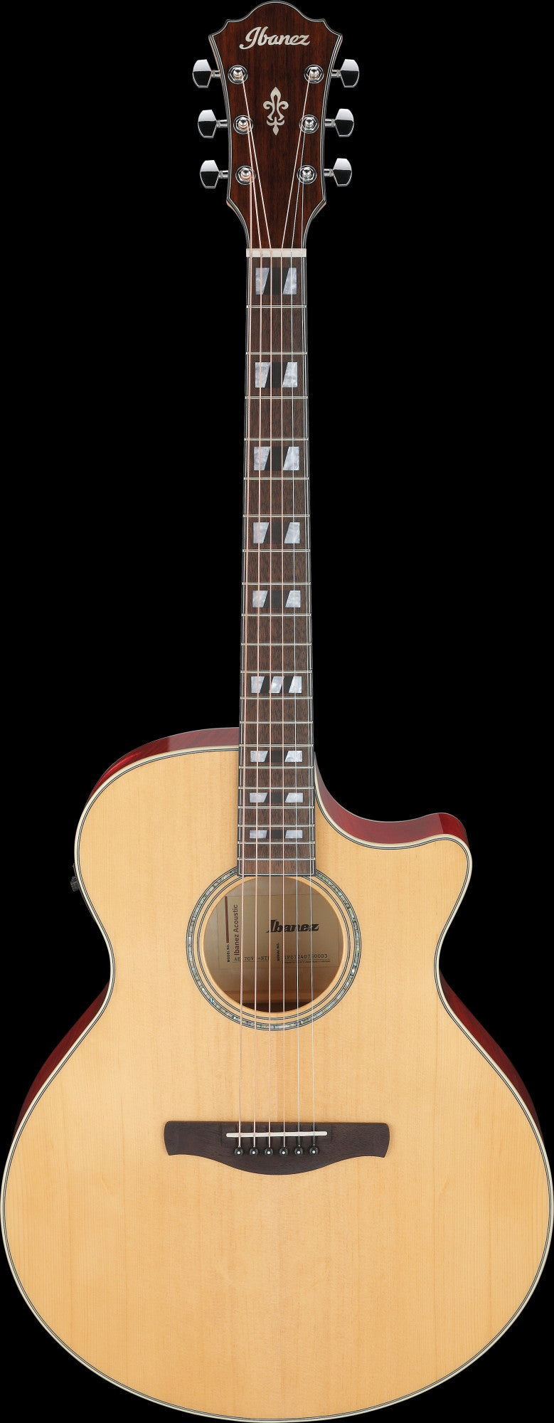IBANEZ AE Akustikgitarre 6-String - Natural High Gloss Decke, Transparent Red High Gloss Zargen & Boden