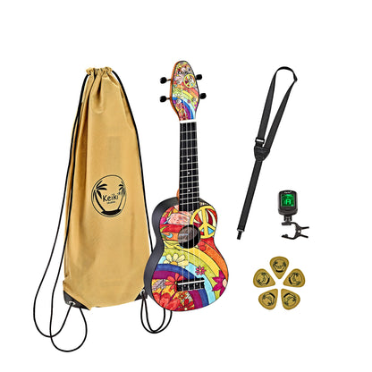 KEIKI K2 Serie Sopran Ukulele Set - Agathis / Peace '68"