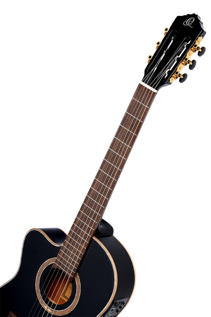 ORTEGA Performer Series 4/4 Thinline Konzertgitarre 6-String Lefty - Black + Gigbag