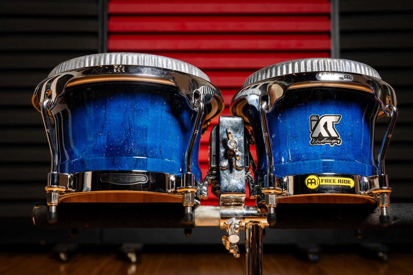 MEINL Percussion Artist Series Bongo William "Kachiro" Thompson, REMO® Black Calfskin Skyndeep Heads - 7" & 8 1/2" Blue Wave