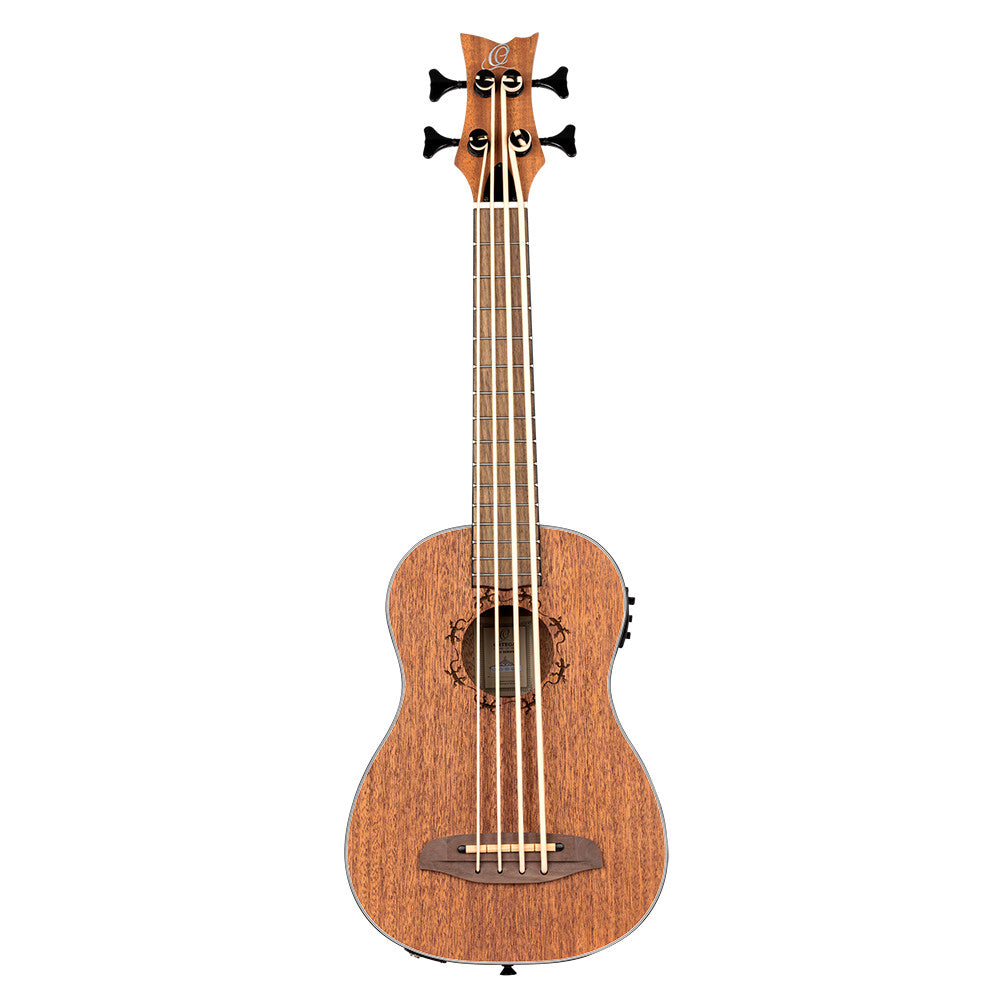 ORTEGA Lizard Series Short Scale Uke Bass 4 String Lefty - Acacia Natural + Bag