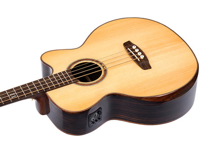 ORTEGA The Private Room Medium Scale Acoustic Bass 4 String - Spruce / Striped Ebony Natural + Bag