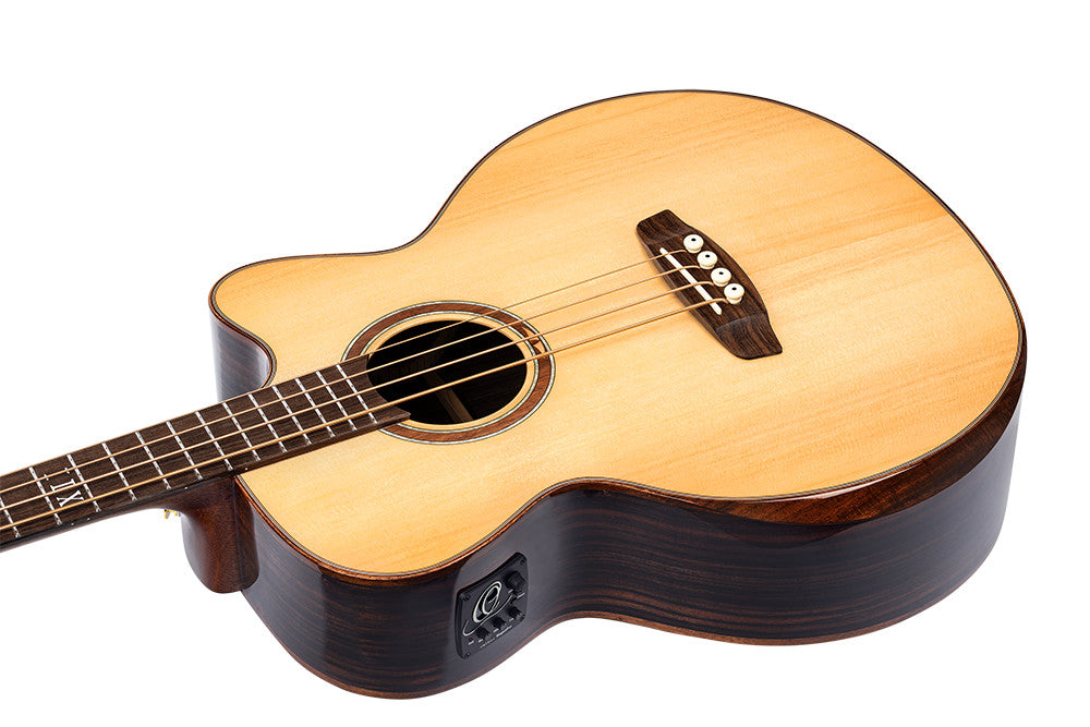 ORTEGA The Private Room Medium Scale Acoustic Bass 4 String - Spruce / Striped Ebony Natural + Bag