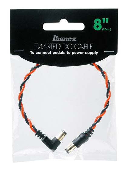 IBANEZ Verdrilltes DC-Kabel schwarz & neonrot, Länge: 8“ Gerader & abgewinkelter Stecker