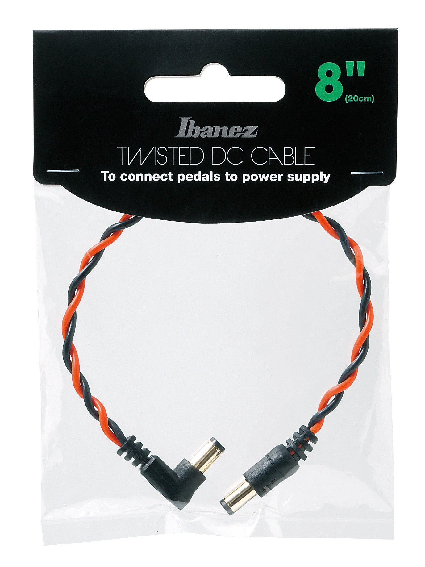 IBANEZ Verdrilltes DC-Kabel schwarz & neonrot, Länge: 8“ Gerader & abgewinkelter Stecker