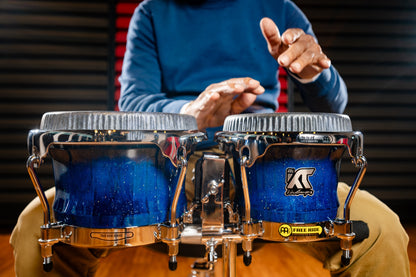 MEINL Percussion Artist Series Bongo William "Kachiro" Thompson, REMO® Black Calfskin Skyndeep Heads - 7" & 8 1/2" Blue Wave