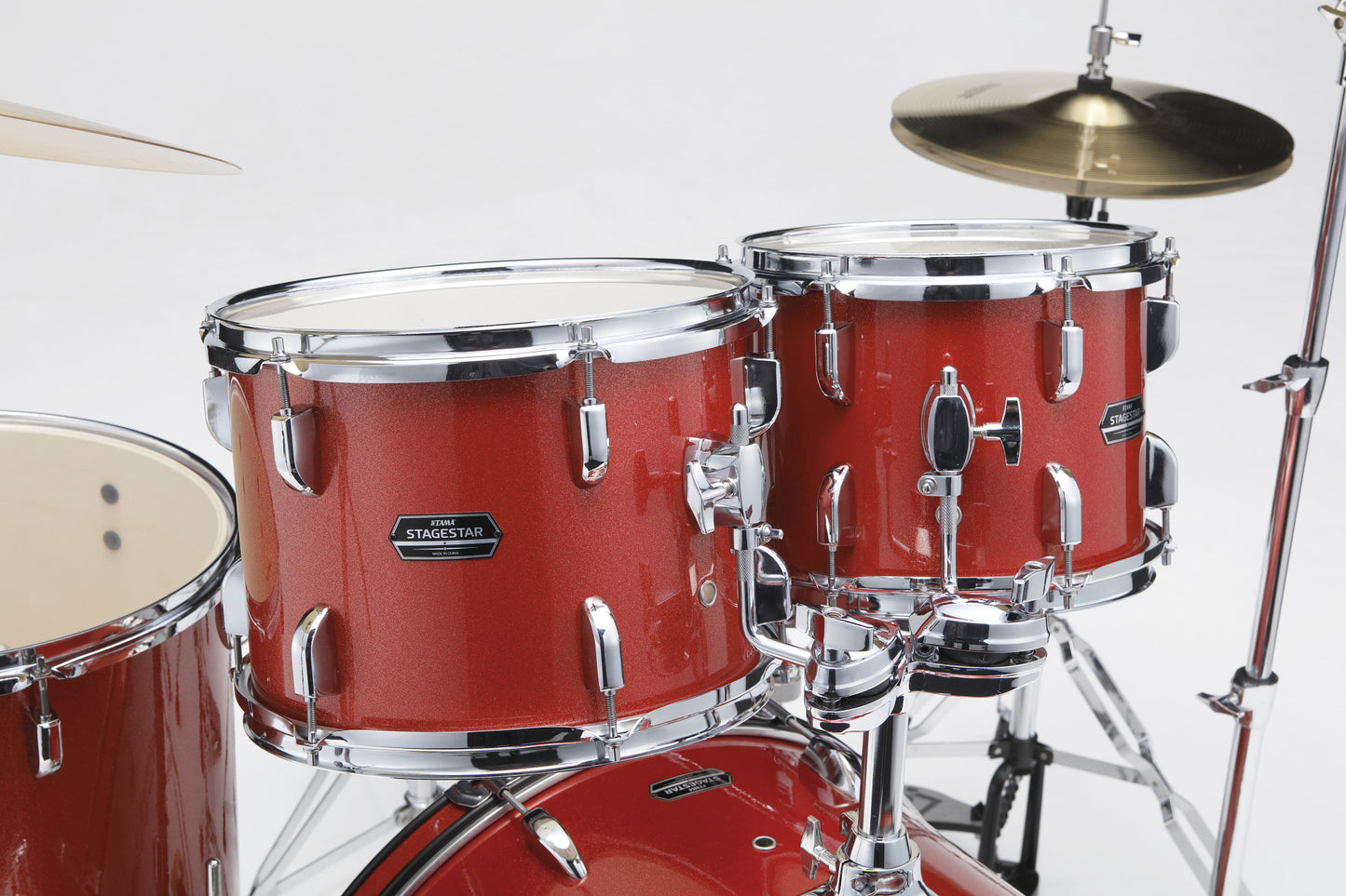 TAMA Stagestar Drum Set 5 teilig (22" BD) - Candy Red Sparkle/Chrom HW + MEINL Cymbals BCS Cymbal Set