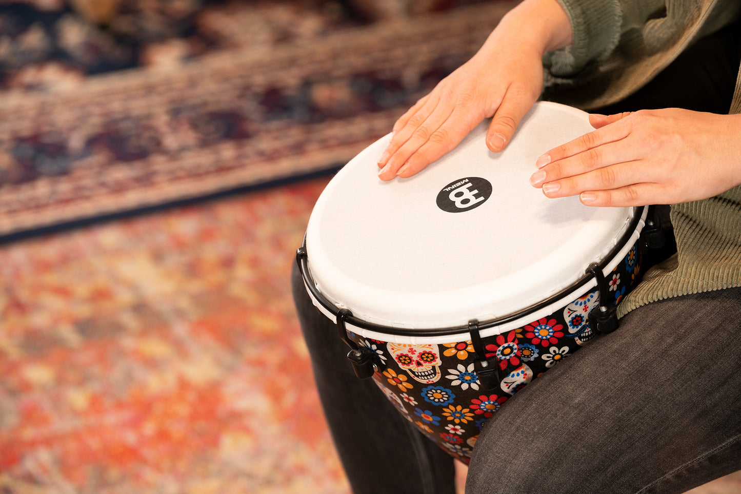 MEINL Percussion Alpine Series Synthetic Djembe - 10" Day of the Dead Finish