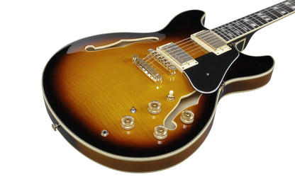 IBANEZ John Scofield Signature Hollow Body Guitar 6-String - Vintage Yellow Sunburst + Case MS100C