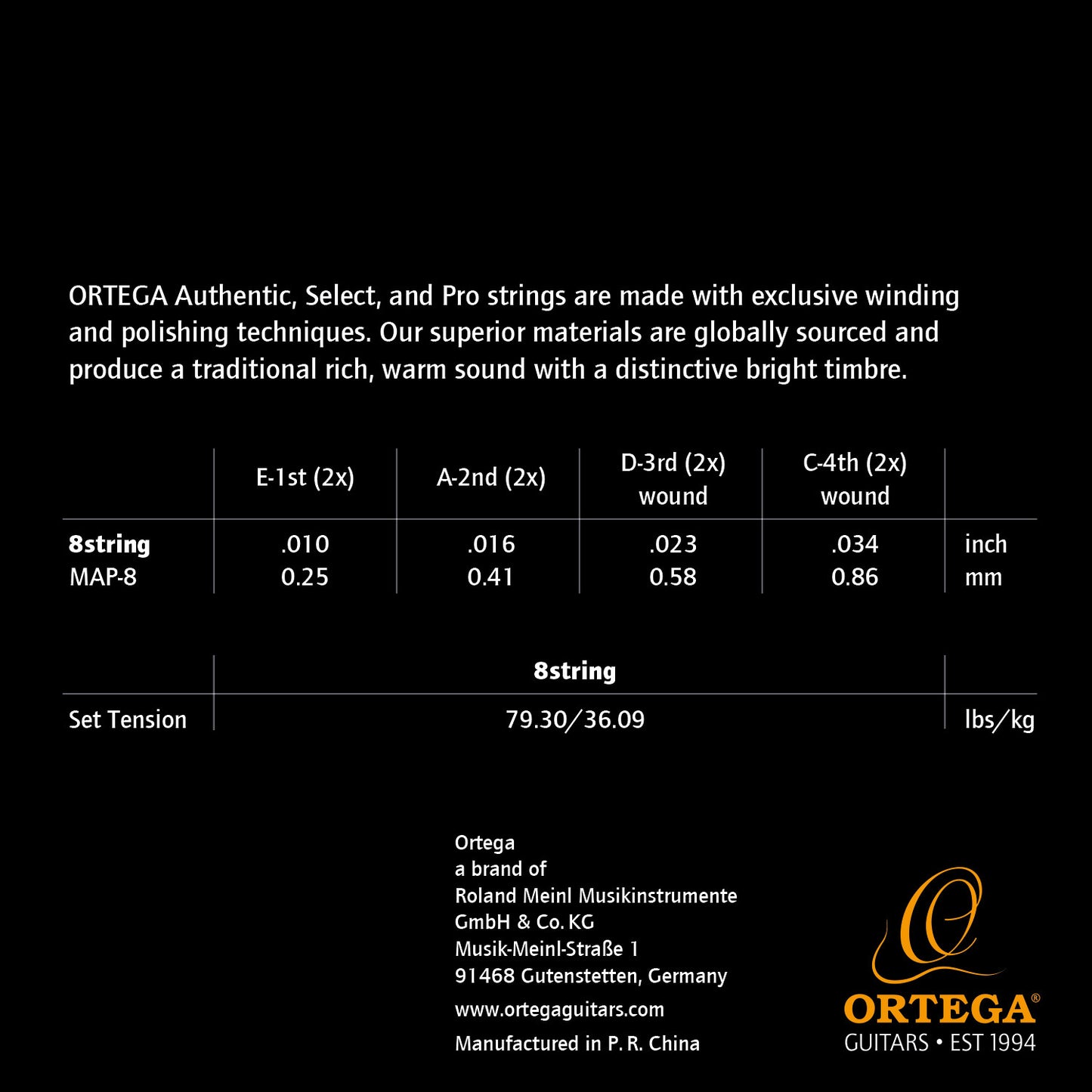 ORTEGA Custom Made Strings Pro - Mandolin 8 String