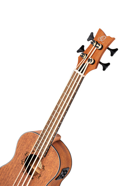 ORTEGA Lizard Series Short Scale Uke Bass 4 String Lefty - Acacia Natural + Bag