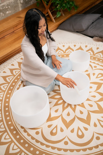 MEINL Sonic Energy Weiß-mattierte Kristallklangschalen Set 3 teilig - A4/F4/D4/432 Hz