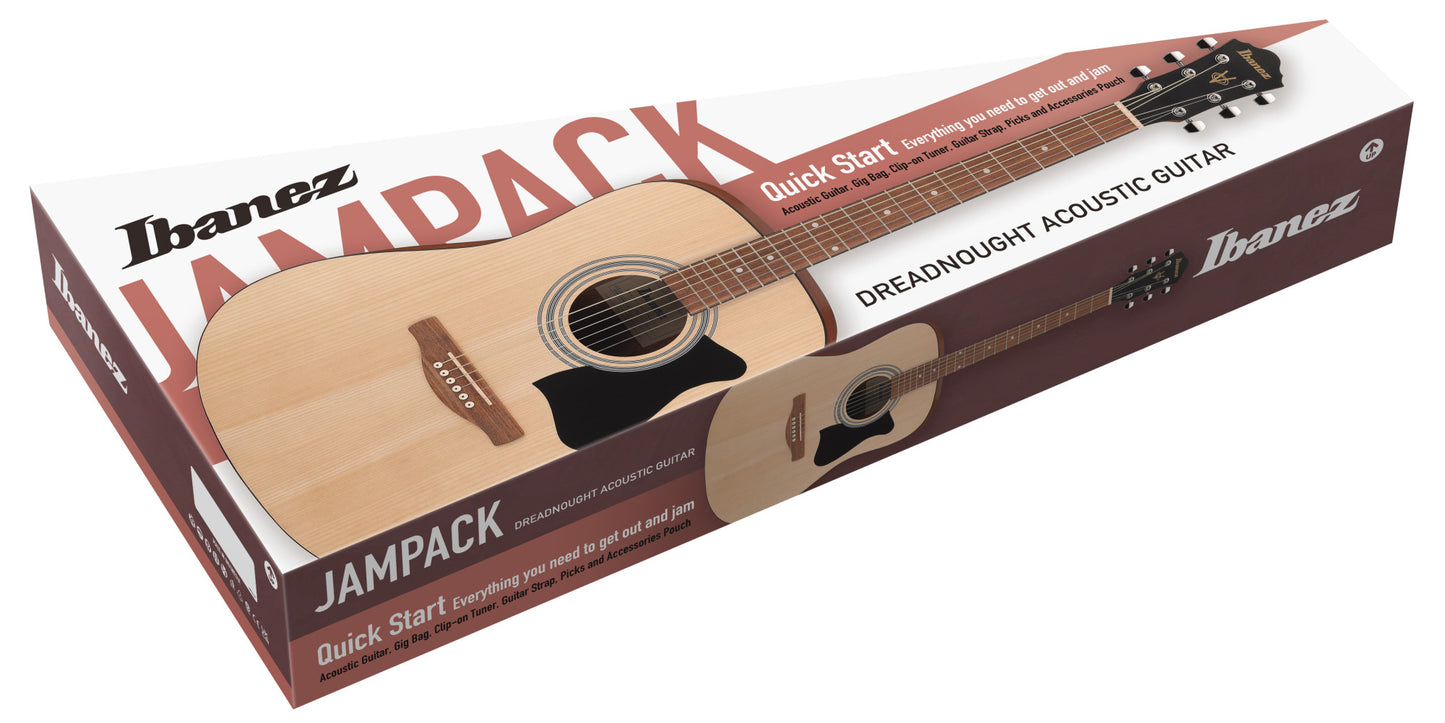 IBANEZ Jampack Akustikgitarren-Set 6-String - Weathered Black Open Pore + Gigbag, Gurt, Stimmgerät & Plektren