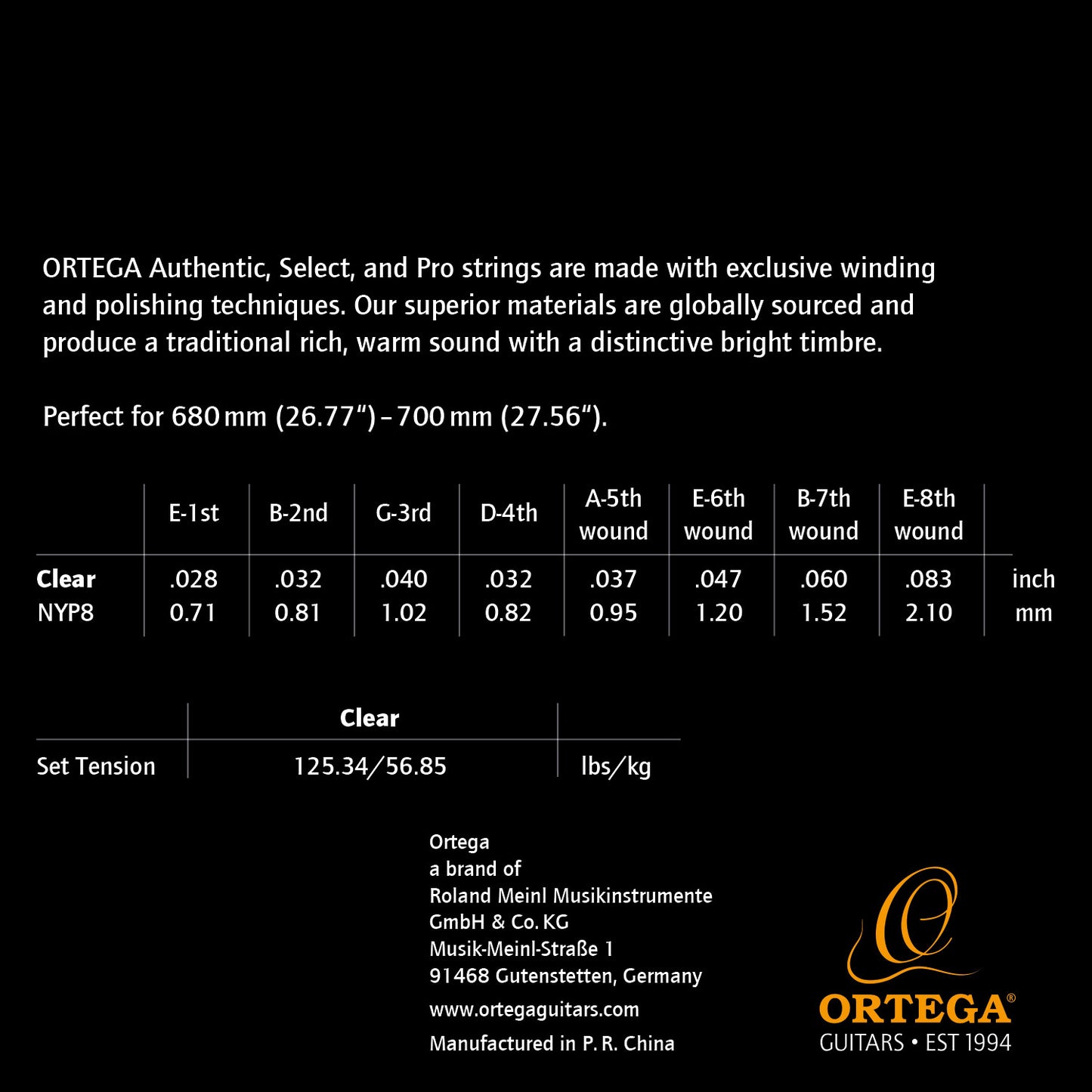 ORTEGA Custom Made Strings Pro - Konzertgitarre 8 String