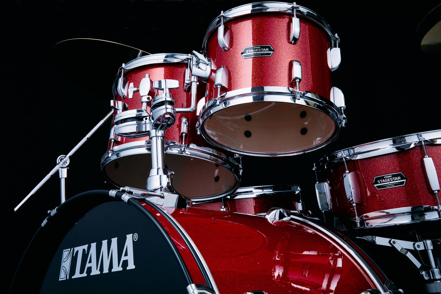 TAMA Stagestar Drum Set 5 teilig (22" BD) - Candy Red Sparkle/Chrom HW + MEINL Cymbals BCS Cymbal Set