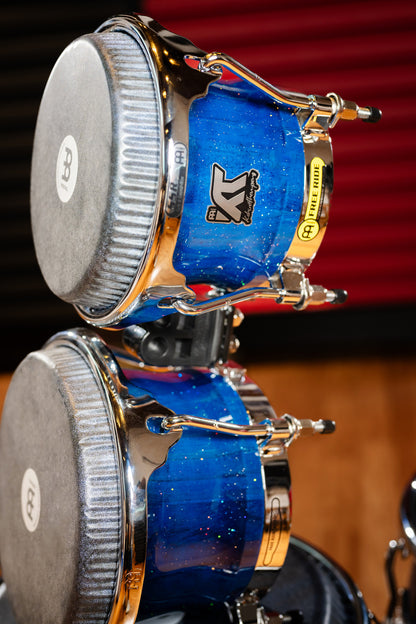 MEINL Percussion Artist Series Bongo William "Kachiro" Thompson, REMO® Black Calfskin Skyndeep Heads - 7" & 8 1/2" Blue Wave