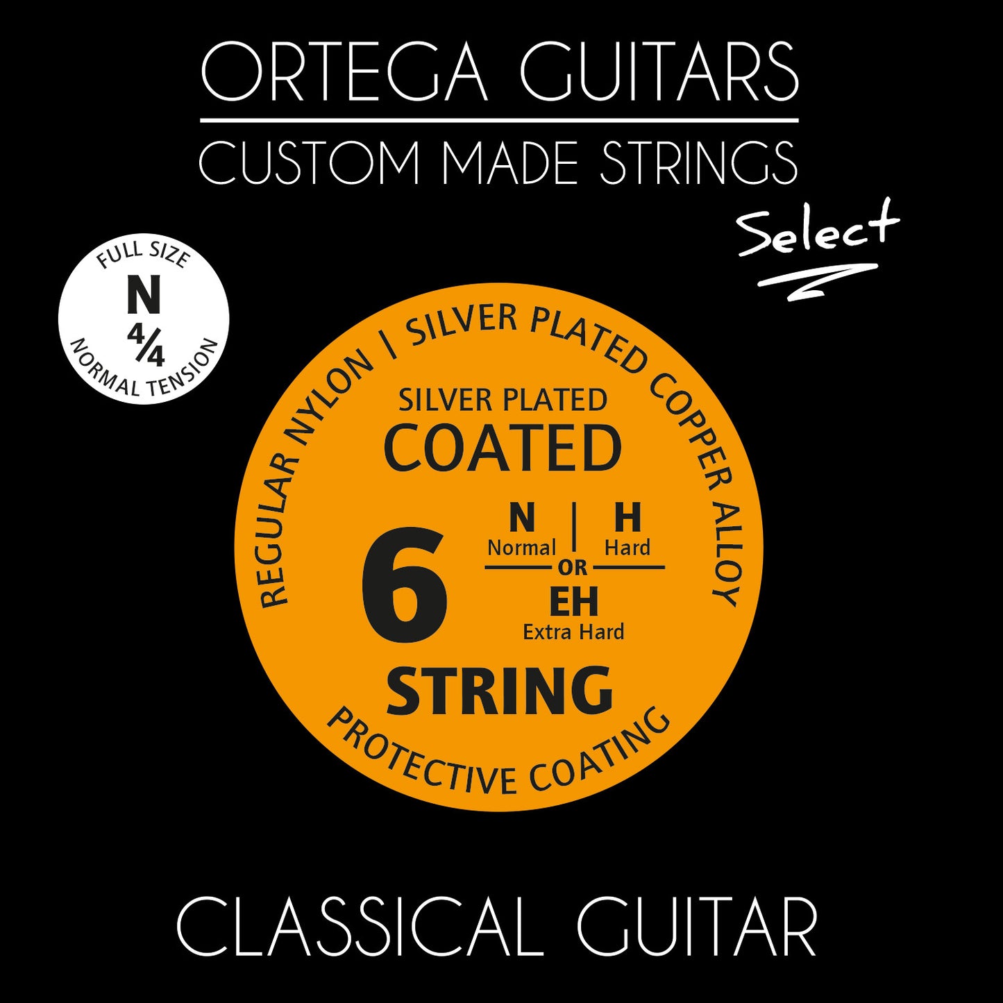 ORTEGA Custom Made Strings Select 4/4 Scale - Classical Guitar 6 String
