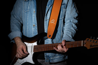 ORTEGA Genuine-Leather Guitar-Strap - Orange Braid