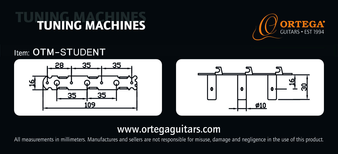 ORTEGA Student Series Guitar Tuning Machines - Chrome/Black