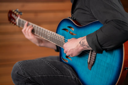 ORTEGA TourPlayer DeLuxe Nylon String Guitar 6-String Lefty - Flamed Maple Blue + Gig Bag