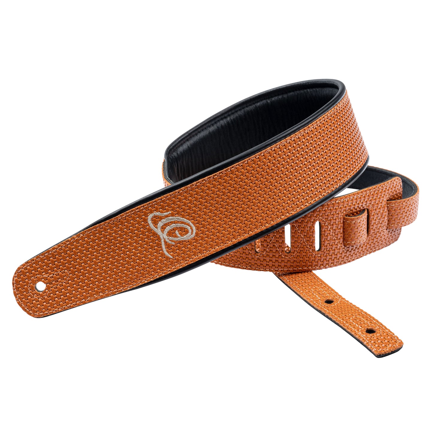 ORTEGA Genuine-Leather Guitar-Strap - Orange Braid