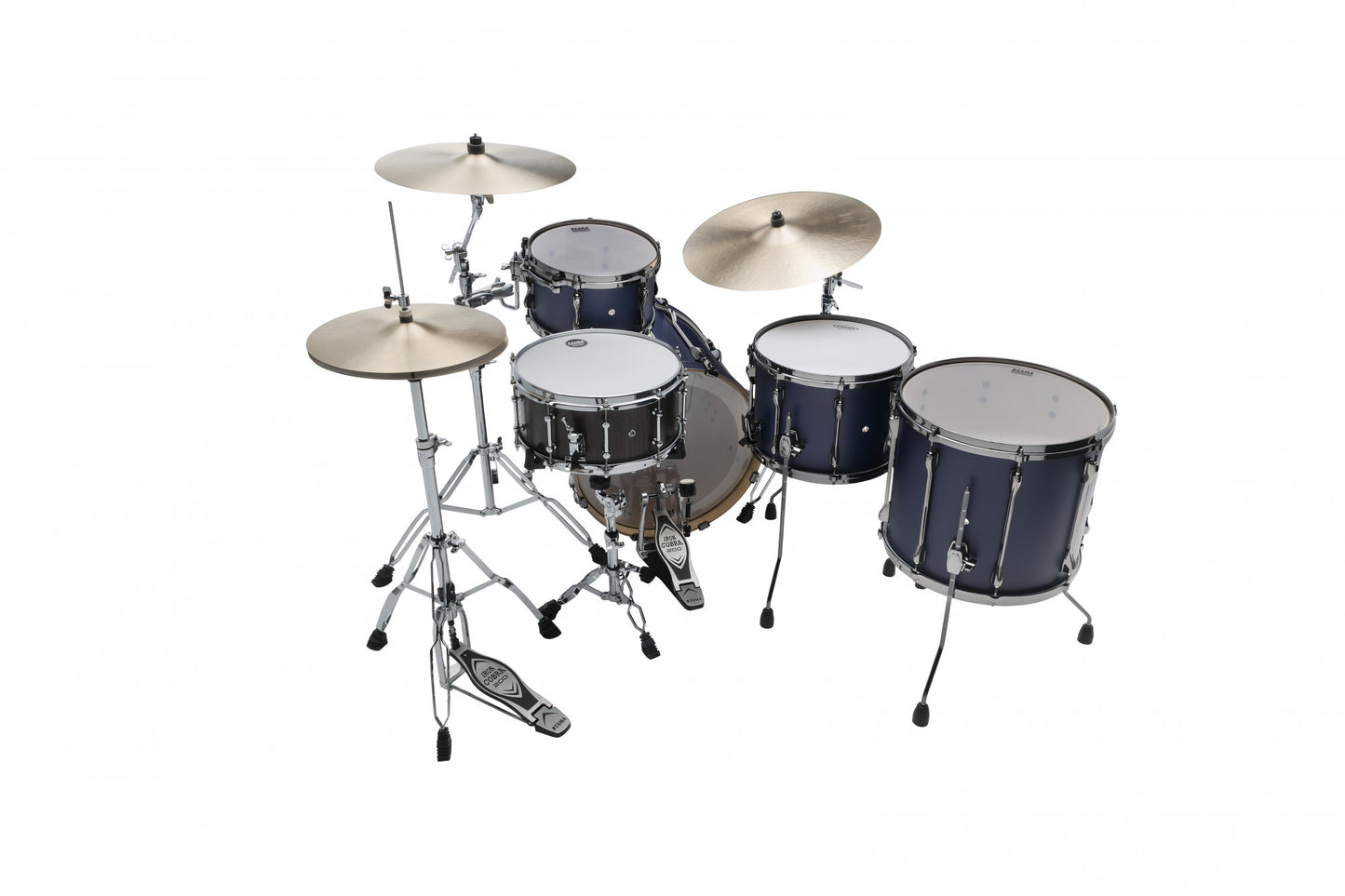 TAMA Superstar Hyper-Drive Duo Kit 4pcs - with 14" x 10" Duo Snare - Satin Blue Vertical Stripe / Black Nickel HW