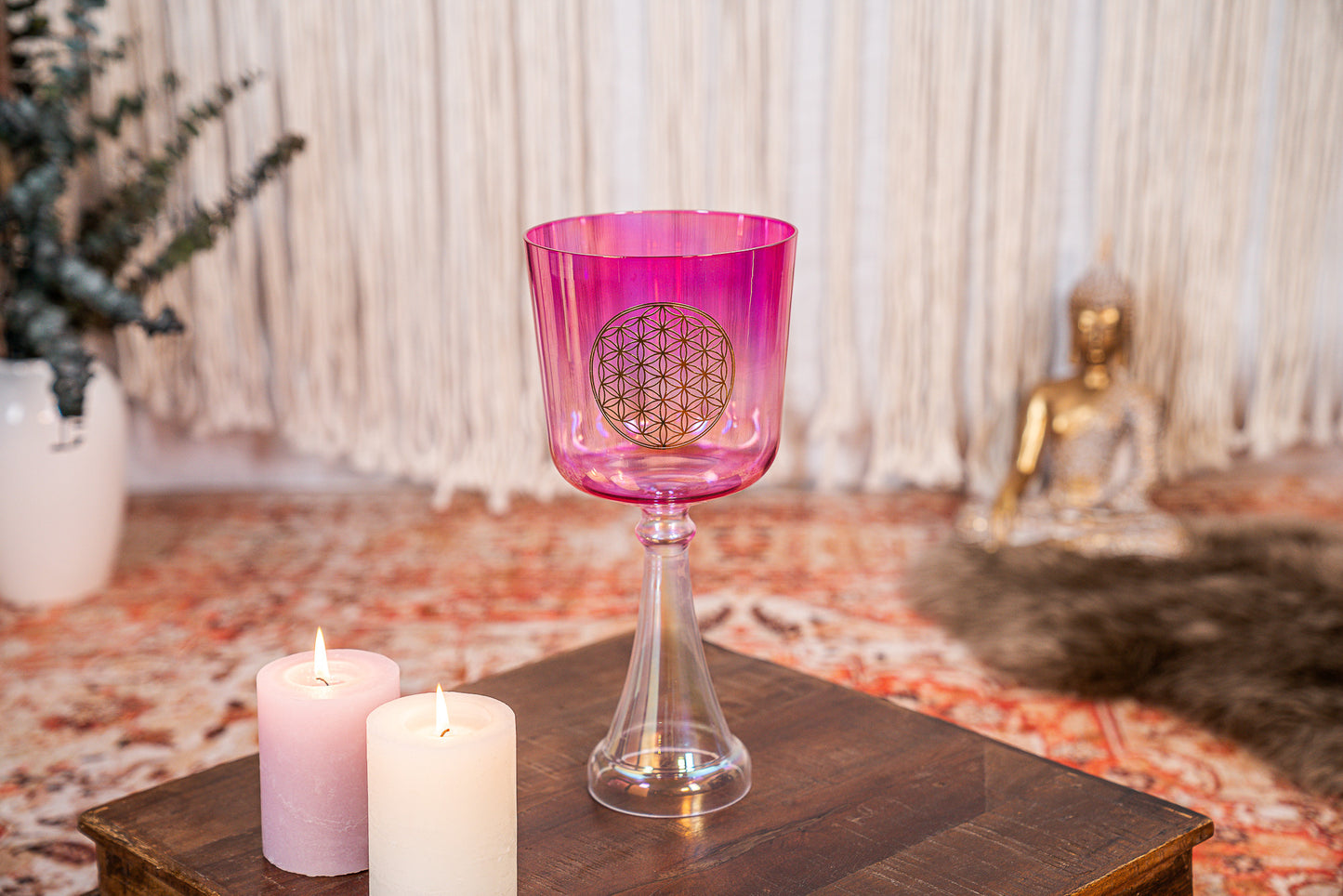 MEINL Sonic Energy Crystal Singing Chalice 6" - F4/Heart Chakra/440 Hz - Flower of Life/Pink