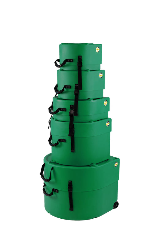 HARDCASE Fusion Case Set 2 - 20“ Bass Drum, 10“ Tom, 12“ Tom, 14“ Floor Tom, 14“ Snare Drum - Dark Green / komplett gepolstert