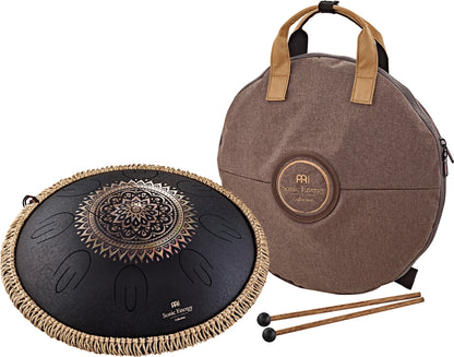 MEINL Sonic Energy Octave Steel Tongue Drum 16" - D Kurd/9 Notes/440 Hz - Lasered Floral Design/Black