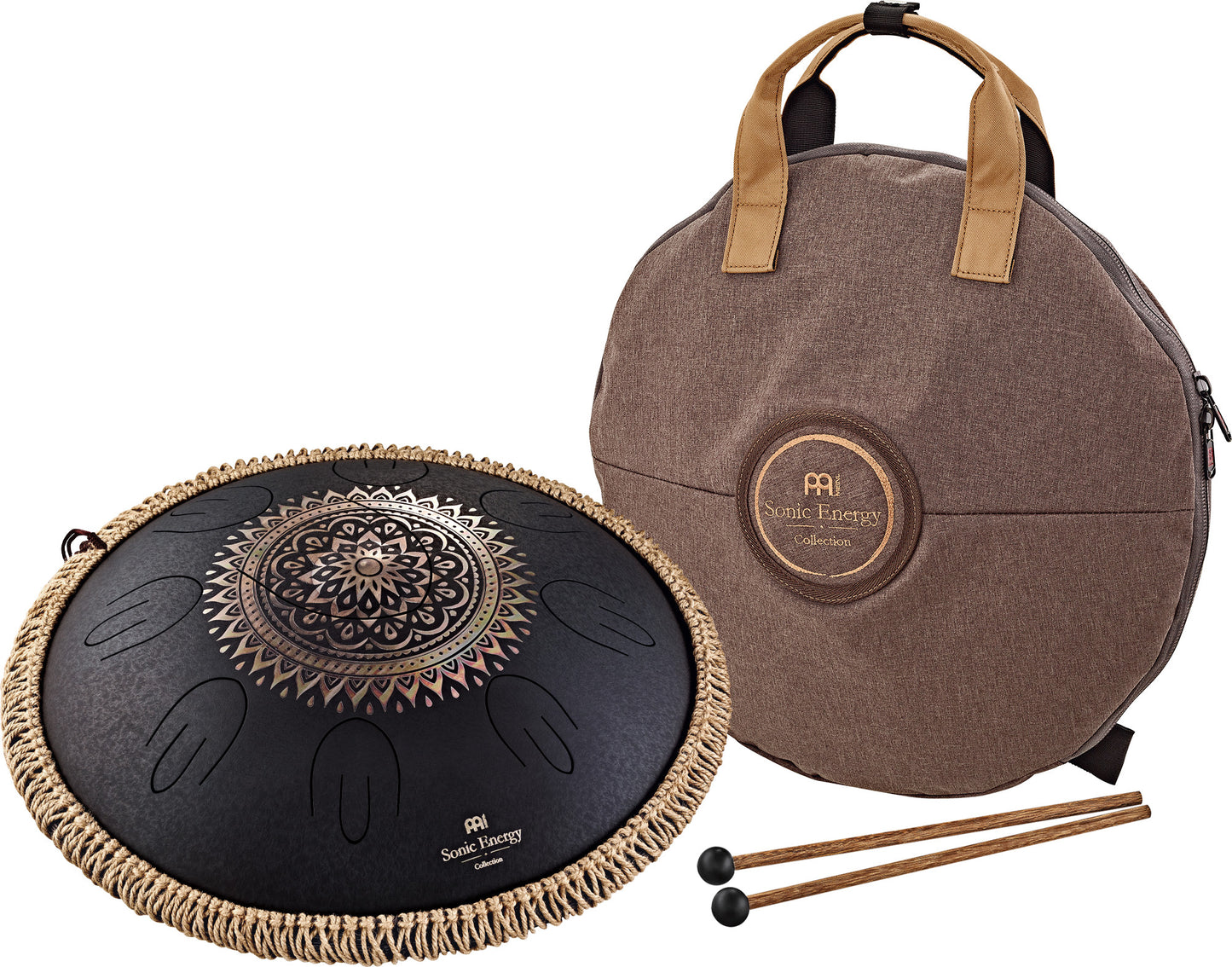 MEINL Sonic Energy Octave Steel Tongue Drum 16" - D Kurd/9 Notes/440 Hz - Lasered Floral Design/Black