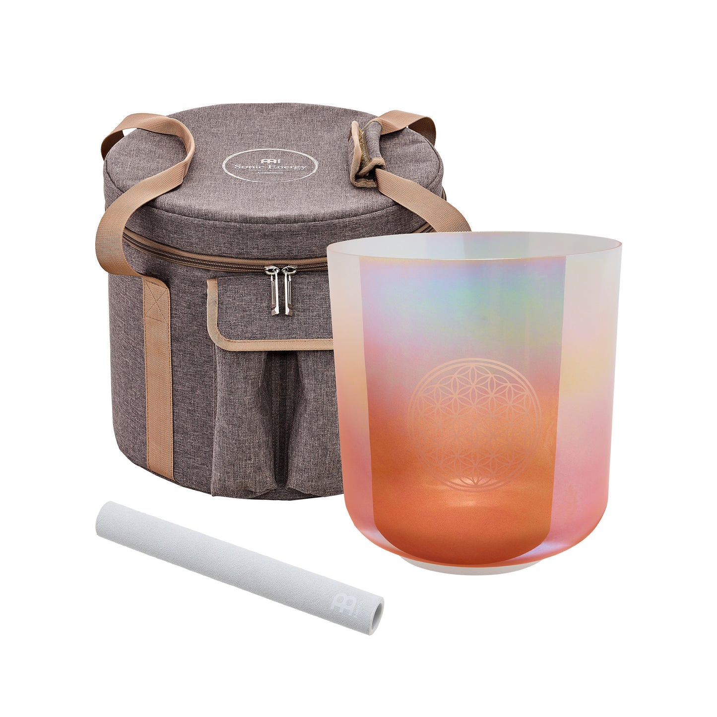 MEINL Sonic Energy 9" Essence Crystal Singing Bowl, 128 Hz, Helles Rosé Gold, Blume des Lebens