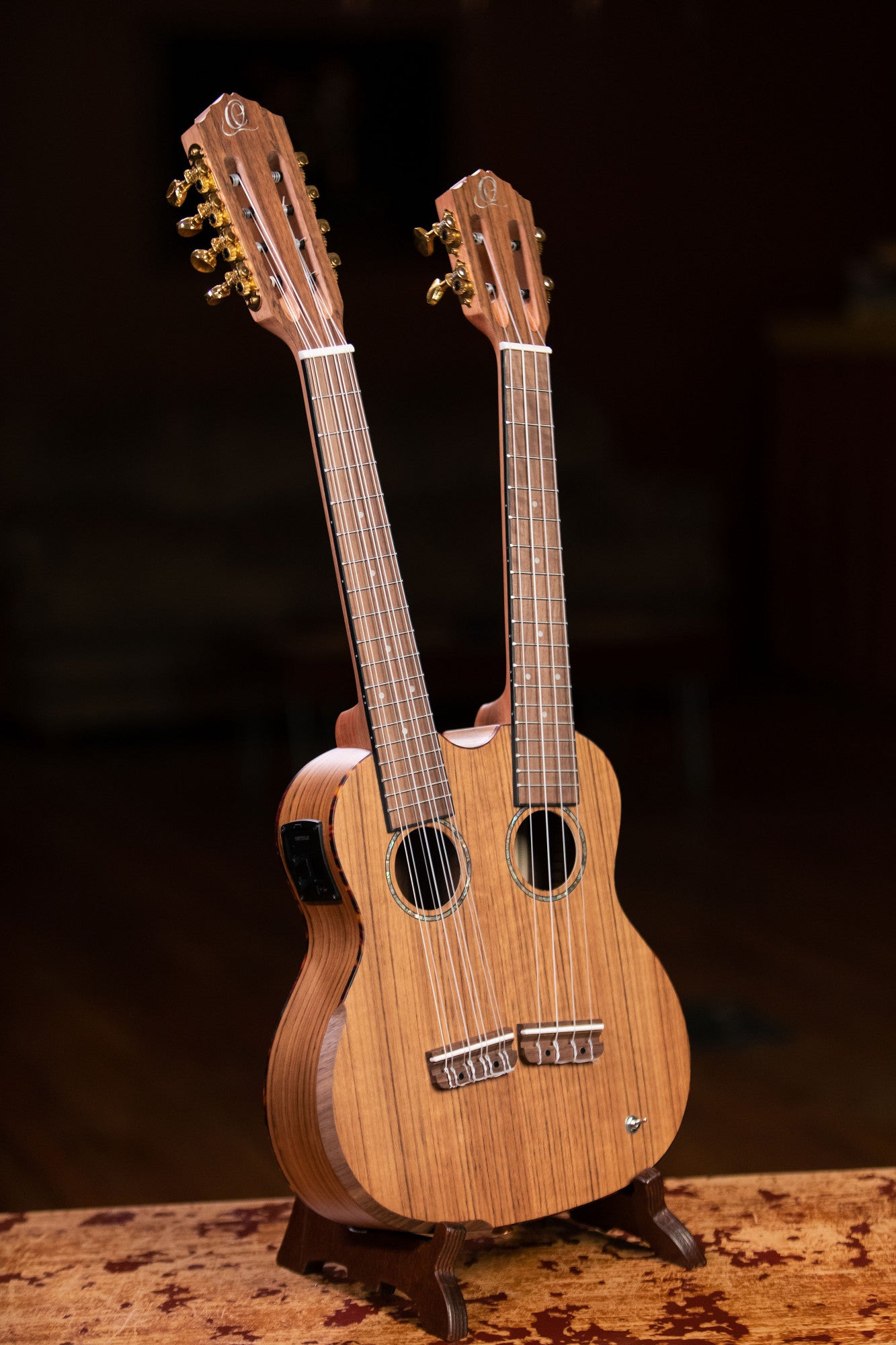 ORTEGA Custom Built Series Double-Neck Tenor Ukulele - Ovangkol Natural + Bag