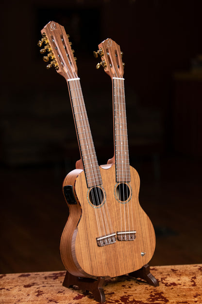 ORTEGA Custom Built Series Double-Neck Tenor Ukulele - Ovangkol Natural + Bag