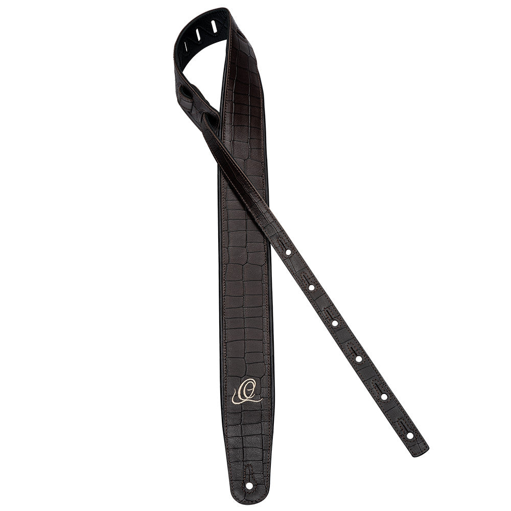 ORTEGA Echtledergitarrengurt - Dark Brown Croco