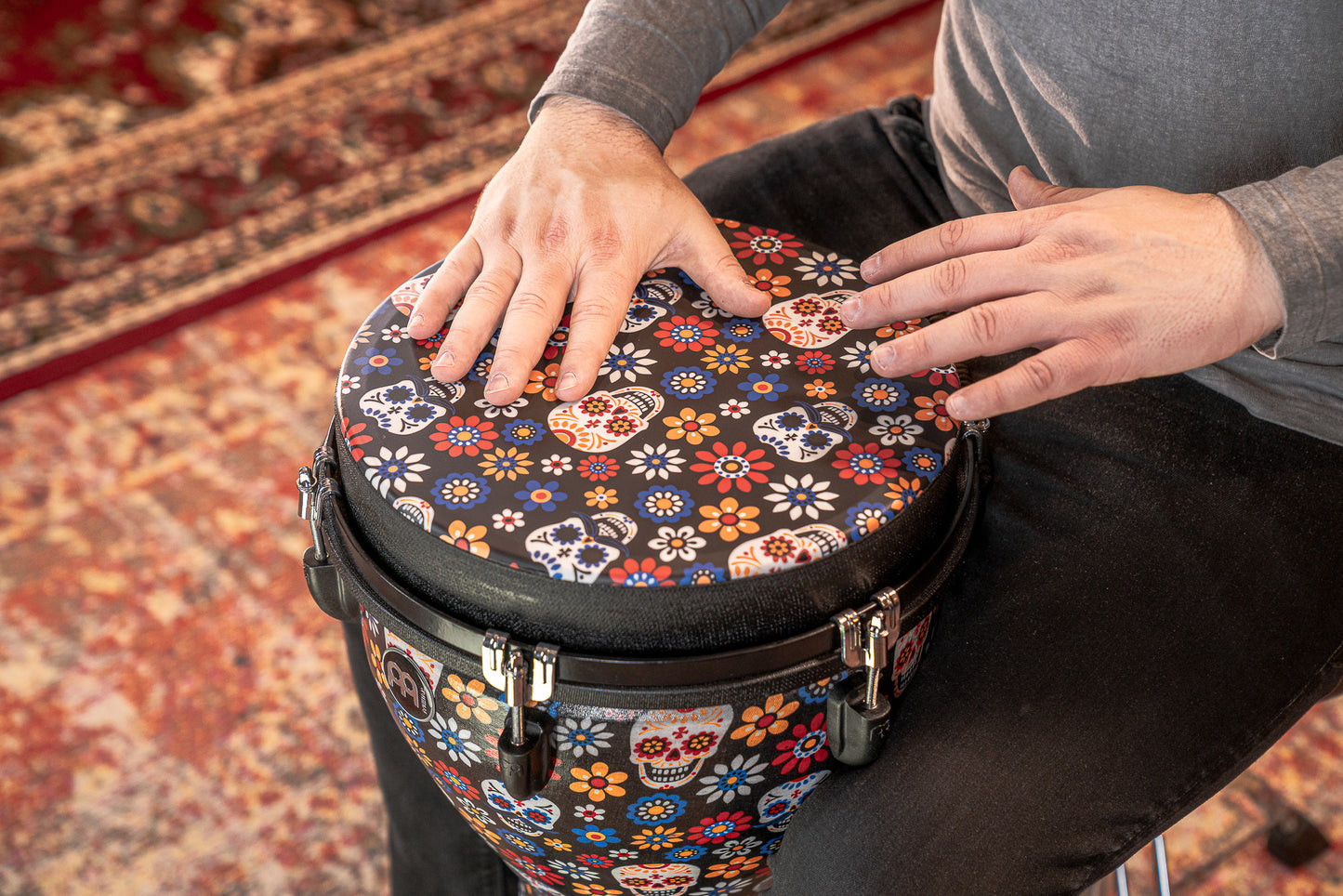 MEINL Percussion Jumbo Djembe 12" - Day Of The Dead/Designer Head