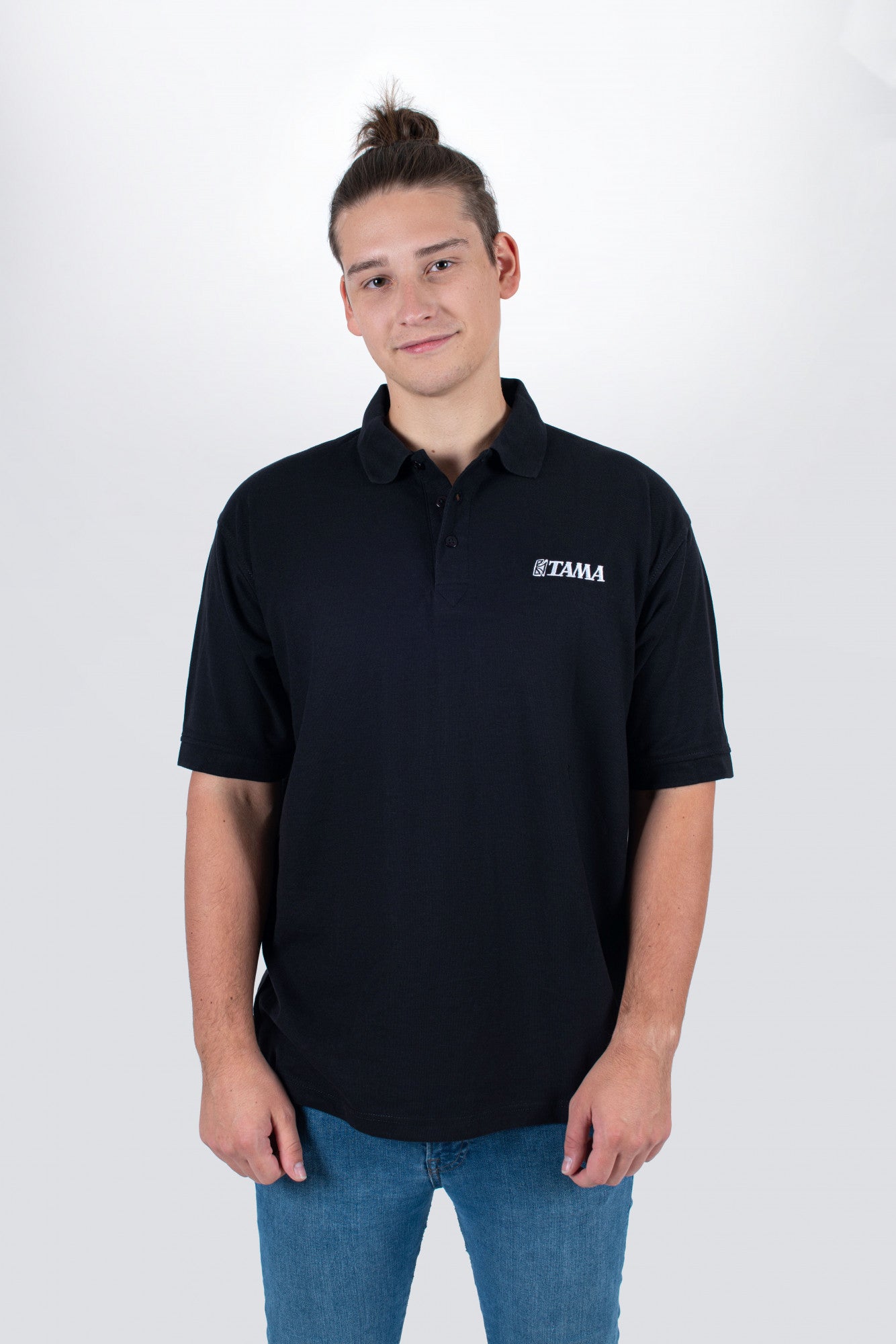 Tama black polo with embroidered logo on chest