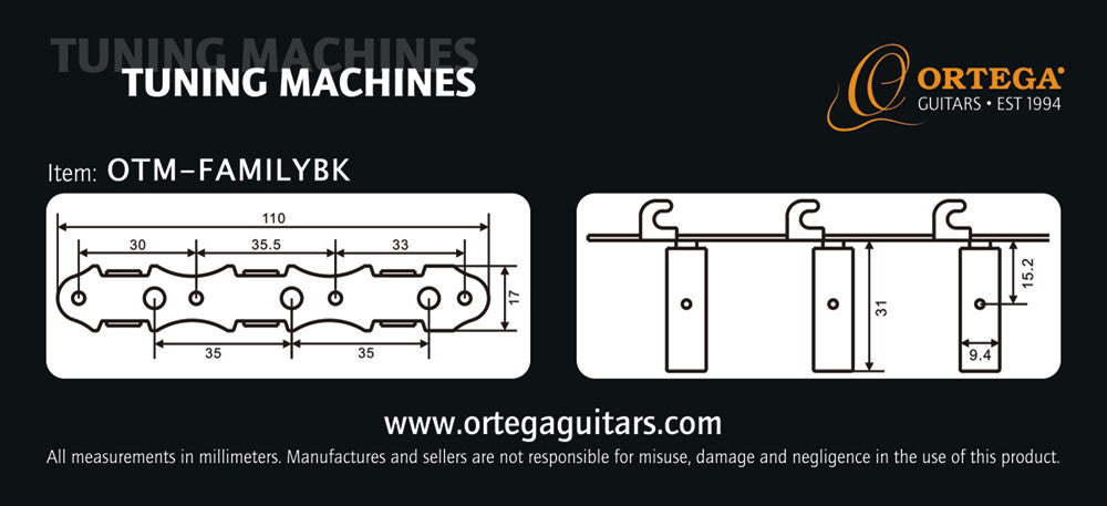 ORTEGA Family Series Guitar Tuning Machines - Gold/Black