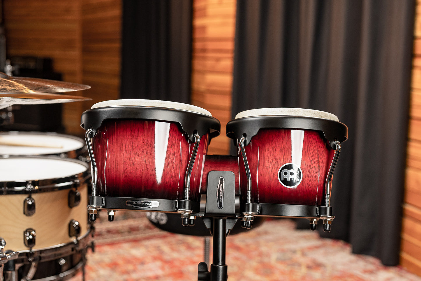 MEINL Percussion Headliner Series Wood Bongo 6 3/4" Macho & 8" Hembra - Wine Red Burst