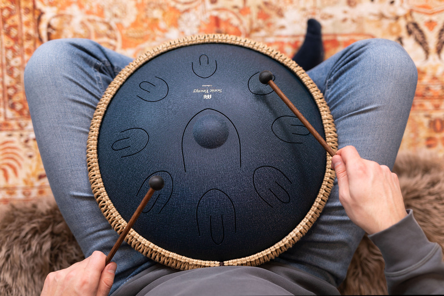 MEINL Sonic Energy Octave Steel Tongue Drum 16" - D Amara/9 Notes/440 Hz - Navy Blue