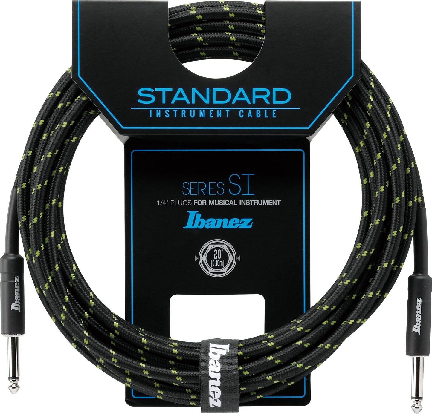 IBANEZ SI Serie (Standard) Instrumentenkabel - 2 gerade Stecker Gewebt - Klinke - Klinke, Black x Green - 6,10 m / 20 ft
